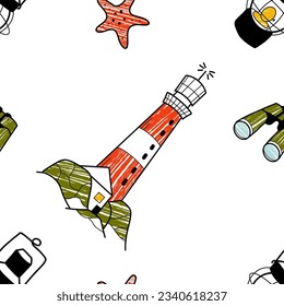 vector pencil seamless pattern on the theme of sea cruise