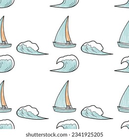 vector pencil seamless pattern on the theme of sea cruise