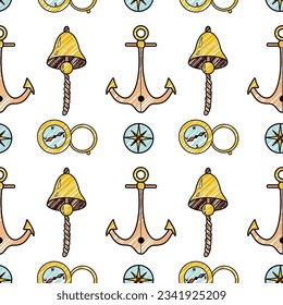 vector pencil seamless pattern on the theme of sea cruise