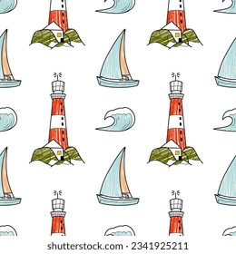 vector pencil seamless pattern on the theme of sea cruise