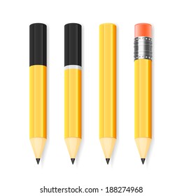 Vector pencil set black and yellow color, isolated on white background