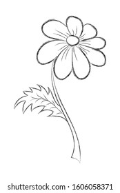 Vector pencil sketch of a flower with sticky notes. Flat Doodle style. Isolated on white background for coloring book, wedding design, logo or postcard.
