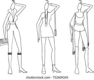 vector pencil sketch model stand on white background