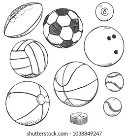 Vector Pencil Sketch Set of Sport Balls