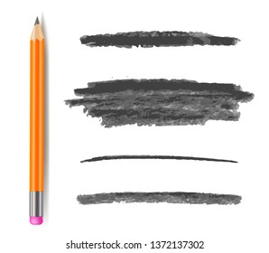 Vector Pencil Strokes, Monochrome Gray Brush Strokes Set Isolated on White Background with Graphite Pencil.