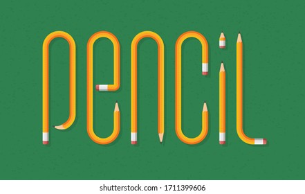 Vector pencil text on a school green board background. Creative school concept