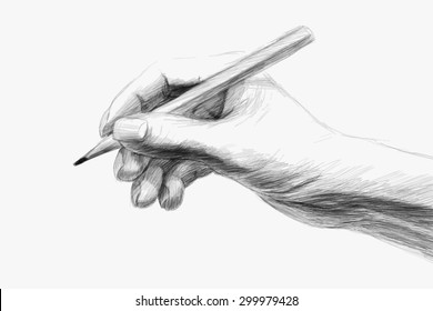 Vector pencil-drawn hand with pencil