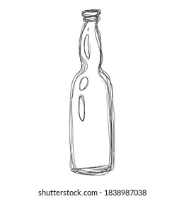 Vector Penciling Sketch Beer Bottle. Hand Drawn Drink Illustration.