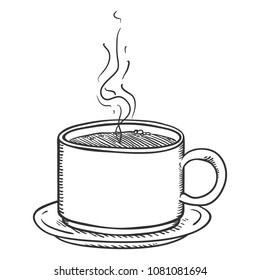 Vector Penciling Sketch Illustration - Cup of Coffee with Steam