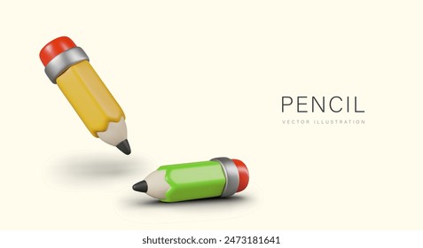 Vector pencils in cartoon style. Concept of drawing, sketching