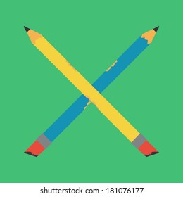 Vector pencils in Flat Design. Modern flat pencils on green background. Minimal vector illustration. Education concept. Simple and clean. Eps 10. Easy to edit.