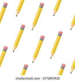 Vector pencils pattern on white background. Vector seamless pattern. Wallpaper, background, wrapping paper, banner card template, fabric textile prints.