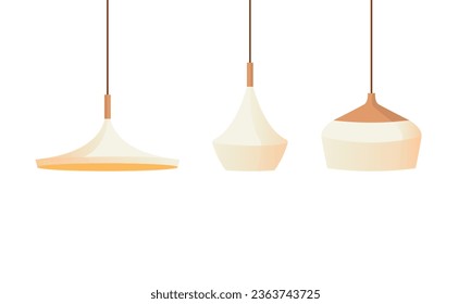 vector pendant lamps and light fixtures and cartoon illustration set.