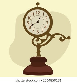 Vector. Pendulum clock in flat design. Vintage classic wooden clock for wall.