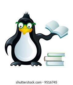 Vector penguin with books from "Smart penguins" series