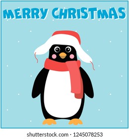 Vector penguin christmas card. Isolated vector illustration.