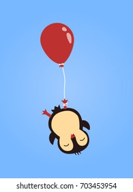 Vector penguin flying with helium balloons.