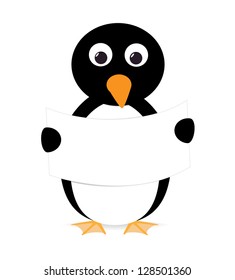 Vector penguin holding a blank sign