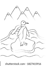 Vector penguin .Line art design for kids coloring page. Stock  illustration. Isolated on white background