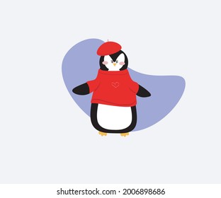 vector penguin, new year penguin isolated on white background, baby penguin illustration in flat and cartoon style, new year animals for children. penguin in clothes