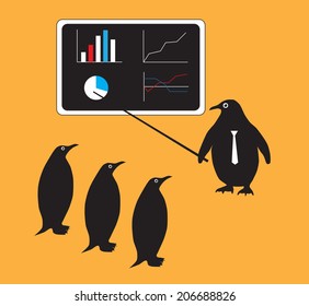 Vector penguin at the presentation at the Board