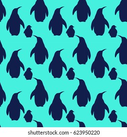 Vector penguin seamless pattern. Hand drawn sketch of wild animal. Animals in the wild thematic drawing