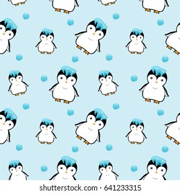 Vector of penguin seamless pattern on blue background