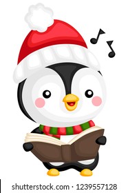 a vector of a penguin singing song from a book