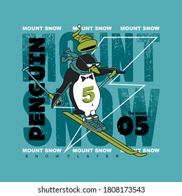 vector of penguin, snow player of penguin, mount snow, animal, sport, cute penguin for t shirt etc.