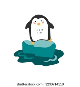 vector penguin wild animal antarctic childish kid on ice floe pattern on white for your design textile paper wallpaper
