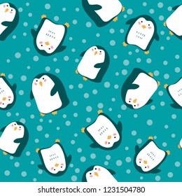 vector penguin wild animal antarctic childish kid seamless  pattern on white for your design textile paper wallpaper