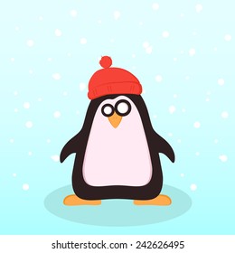 Vector of penguin in winter hat. Vector illustration.