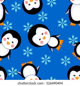 vector penguins seamless pattern christmas paper gift background animal baby cute bird