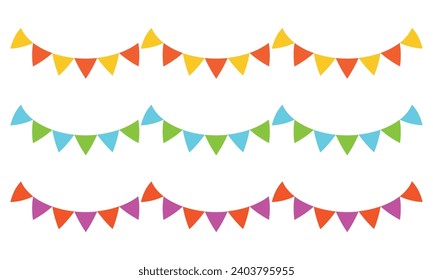 Vector pennant banner garland. hanging multicolor triangle flags. colorful festival party bunting