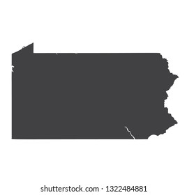 Vector Pennsylvania Map silhouette. Isolated vector Illustration. Black on White background.