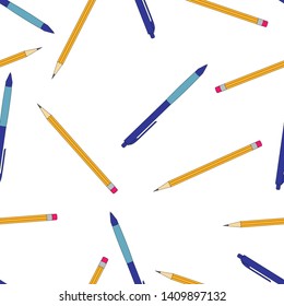 Vector pens and pencils seamless pattern