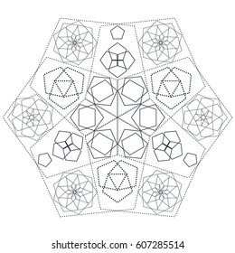 vector pentagon abstract sacred geometry decoration sign black color illustration white background 
