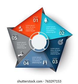 Vector pentagon element for infographic. Template for cycle diagram, graph, presentation and chart. Business concept with 5 options, parts, steps or processes. Abstract background.