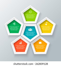 Vector pentagon elements for infographic. Template for diagram, graph, presentation and chart. Business concept with 5 options, parts, steps or processes. Abstract background.