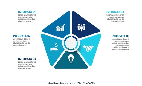 Vector pentagon infographic with 5 options. Presentation slide.