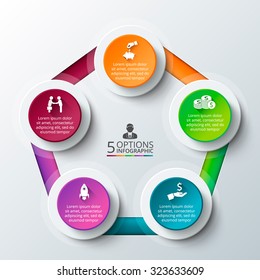 Vector pentagon for infographic. Template for cycle diagram, graph, presentation and round chart. Business concept with 5 options, parts, steps or processes. Data visualization.