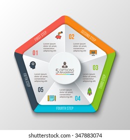 Vector pentagon infographic. Template for cycle diagram, graph, presentation and round chart. Business concept with 5 options, parts, steps or processes. Data visualization.
