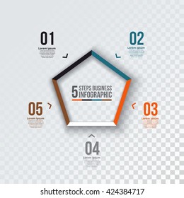 Vector pentagon infographic. Template for cycle diagram, graph, presentation and chart. Business concept with 5 options, parts, steps or processes.  Transparent background.