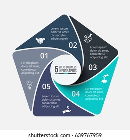 Vector pentagon infographic. Template for cycle diagram, graph, presentation and round chart. Business concept with 5 options, parts, steps or processes. Data visualization.