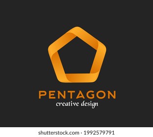 vector pentagon polygon shape, modern design with twisted illusion and elegant orange color, isolated on black background, ideal for types of logos, icons, decorations, etc.