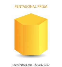 Vector pentagonal prism with gradients and shadow for game, icon, package design, logo, mobile, ui, web, education. 3D pentagonal prism on a white background. Geometric figures for your design.