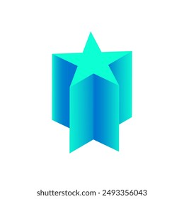 Vector pentagrammic prism with gradients and shadow for game, icon, package design, logo, mobile, ui, web, education. 3D prism on a white background. Pentagram illustration. Achievement mark.