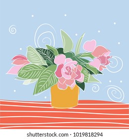 vector peonies bouquet illustration. roses in a vase. summer flowers.