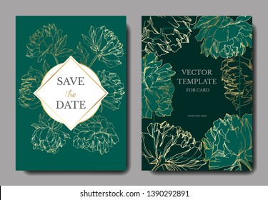 Vector Peony floral botanical flower. Black and white engraved ink art. Wedding background card floral decorative border. Thank you, rsvp, invitation elegant card illustration graphic set banner.