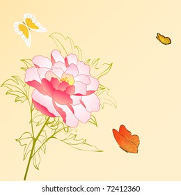 vector peony flower and butterfly